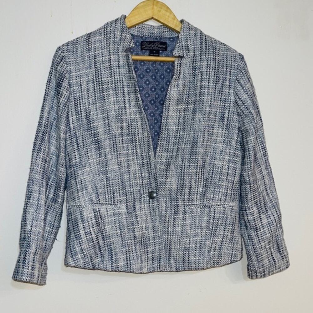 Lucky Brand Marina Tweed Blazer Blue White Size M - Picture 2 of 6